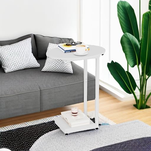 Hosfais Small Side Table End Table, C Shaped Oval Coffee Table, Wooden TV Tray