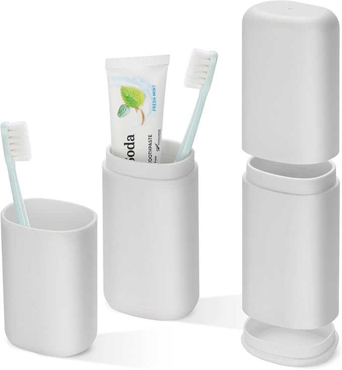 Travel Toothbrush and Toothpaste Case, 2 in 1 Gray Toothbrush Holder and Rinse
