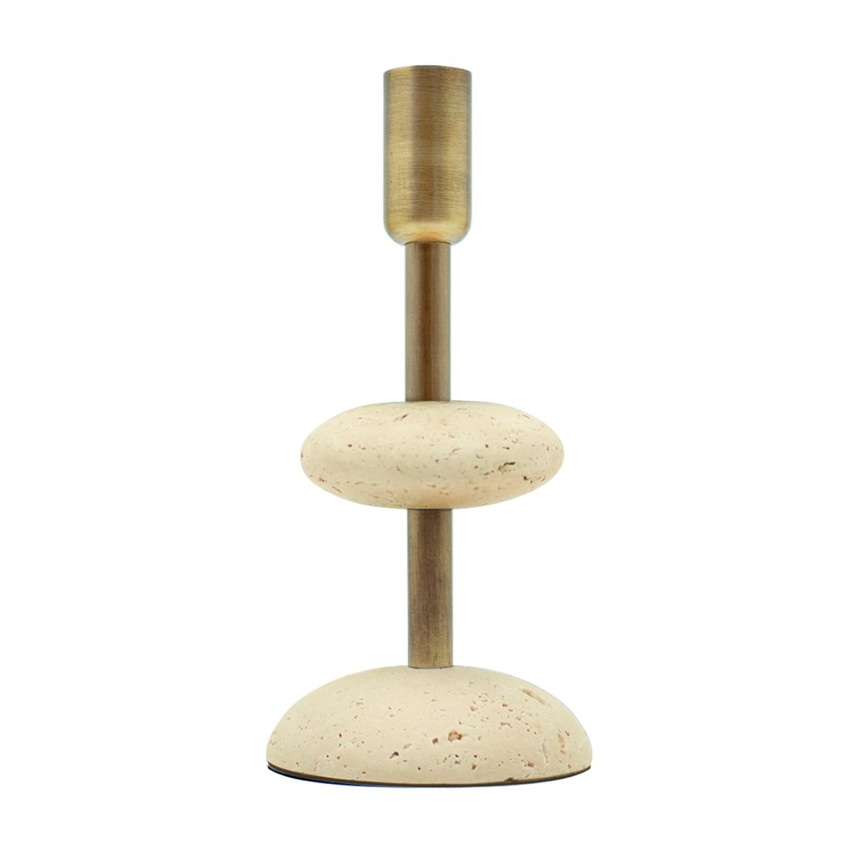 NEXOTIQUE Travertine Brass Candlestick Holders, Marble Taper Candle Holder for Dining Table Décor, Decorative Centerpiece Candle Stick Holders for Mantle Décor Wedding Housewarming Gift 7.7''