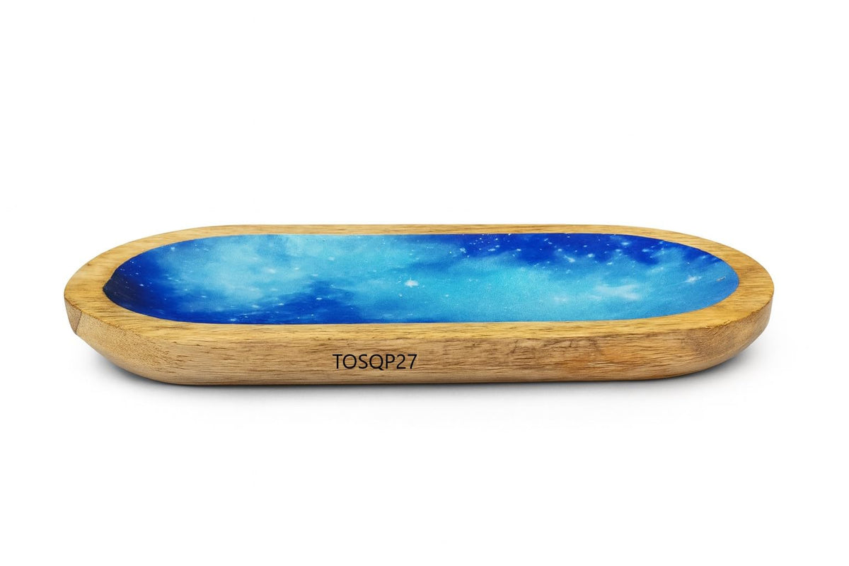 TOSQP27 Incense Burner Holder Ash Catcher for Sticks, Home Incent Burner Wooden Handmade Modern Gift Wood Decor – Blue Resin Art Tray | for Aromatherapy, Meditation, Yoga & Home Fragrance Decorative
