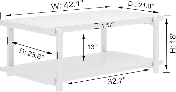 FOLUBAN White Coffee Table, Modern Rustic Wood and Metal Center Table