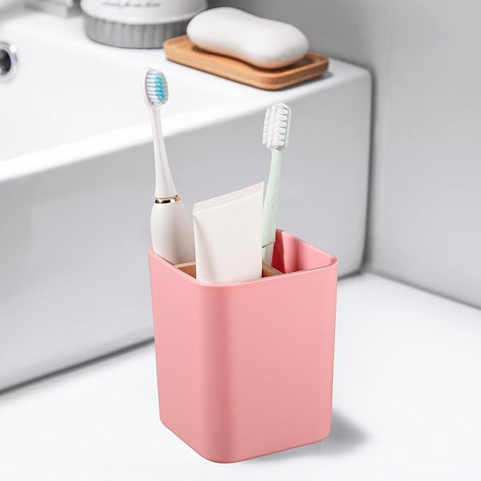 Bamboo Toothbrush Holder for Bathrooms, 3 Slots Toothbrush and Toothpaste