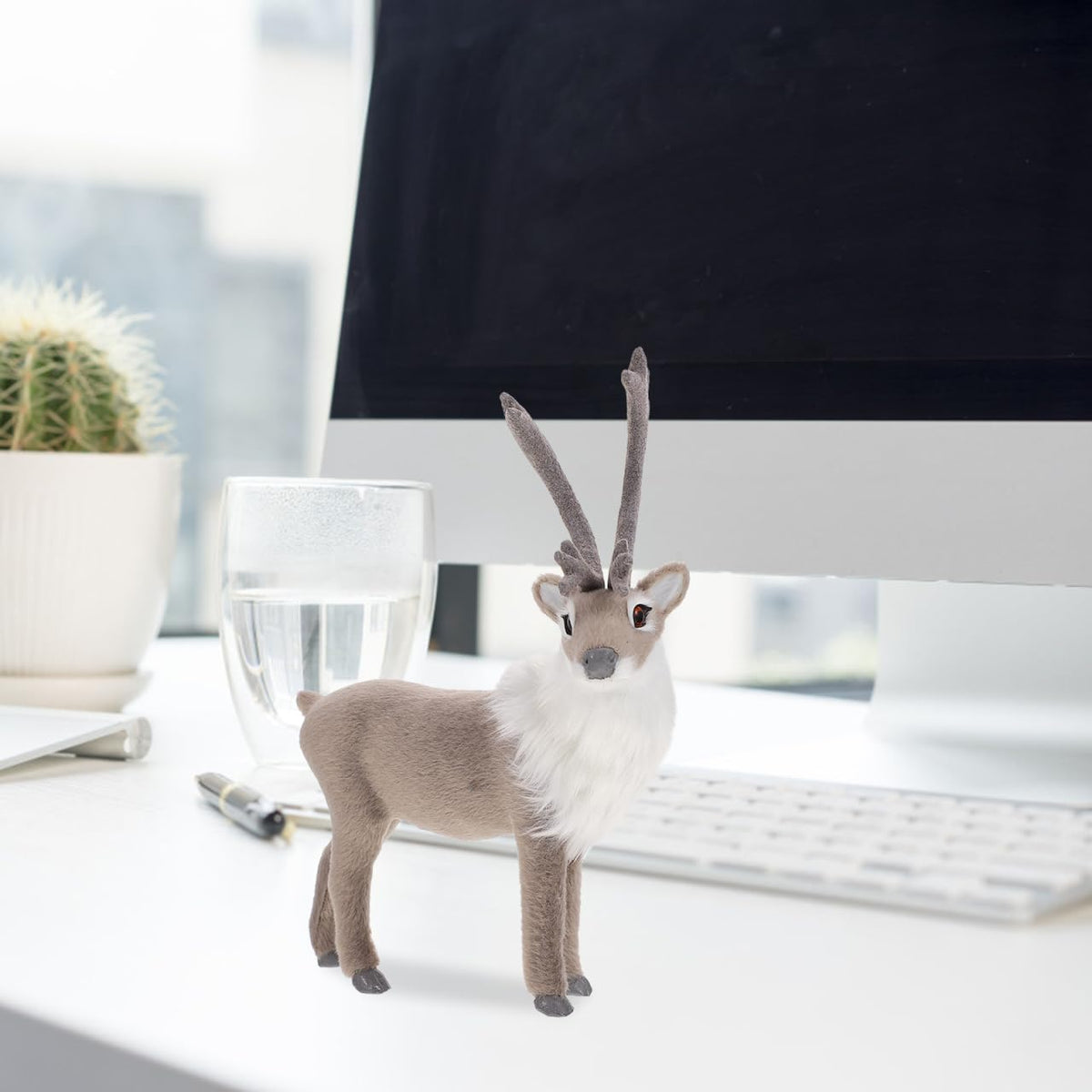 Luxshiny Realistic Reindeer Figurines Standing Deer Statue Mini Christmas Elk Sculpture Holiday Desktop Ornaments for Xmas Party Decoration