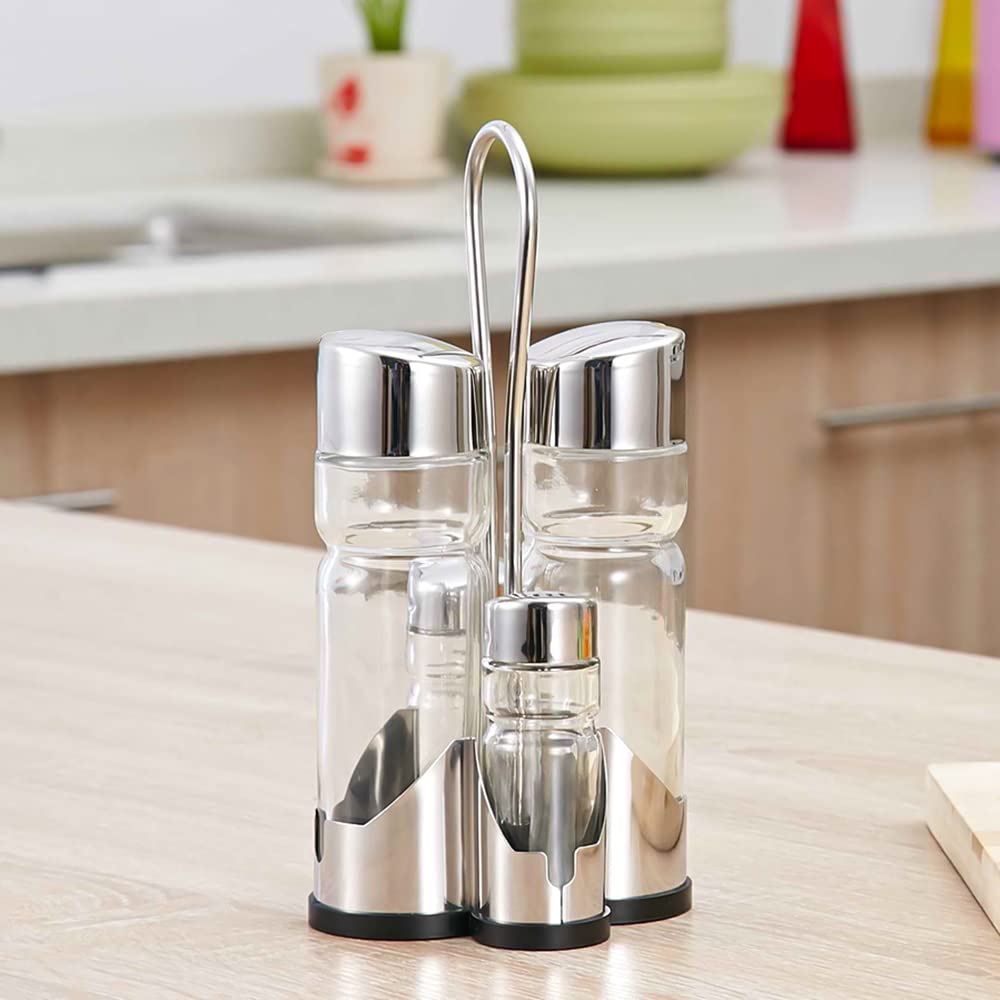 Seasoning Bottle Set, Multi purpose Oil Vinegar Salt Shakers with Stainless Steel, Suitable for Kitchen, Restaurant, Bar