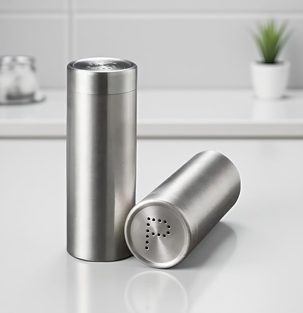 2-Pack Salt Pepper Shakers (Silver), Stainless Steel Spice Containers Seasoning Shaker Bottle with Shaker Lids, Sugar Salt Spice Pepper Seasoning Bottle Dispenser Spice Jars