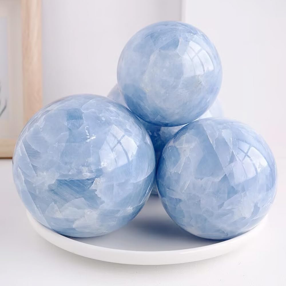 2-2.4 inch (5-6 cm) Natural Celestite Crystal Ball with Stand, Hand Polished Celestite Sphere, Reiki Healing Decorative Gemstone Sphere, Feng Shui Home Ornament, Mineral Crystal Collection Gift