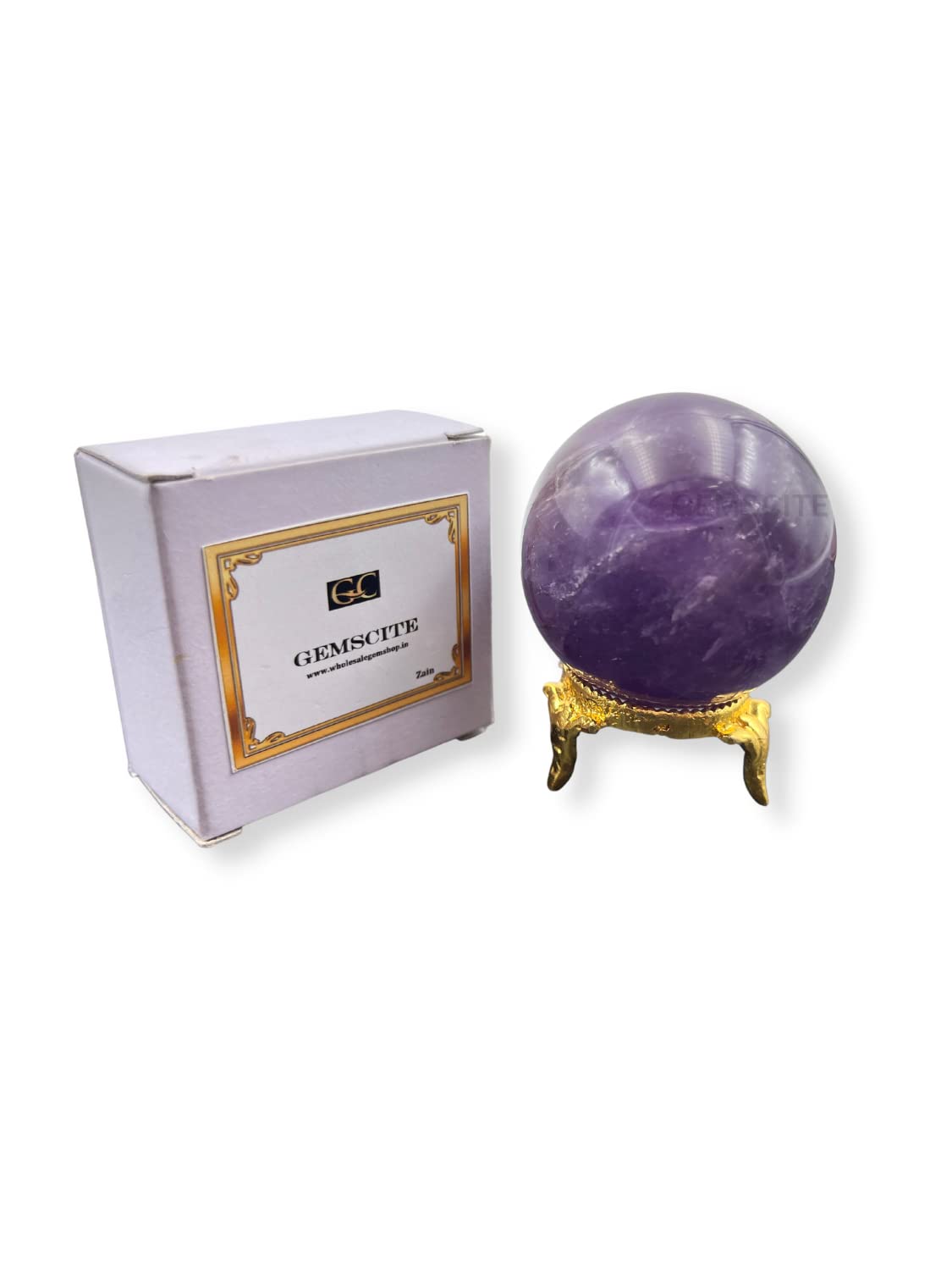 GEMSCITE Amethyst Natural 50-55 mm Gemstone Ball Sphere with Stand Hand Carved Crystal Altar Healing Devotional Focus Spiritual Chakra Cleansing Metaphysical Gift for Men Women from India