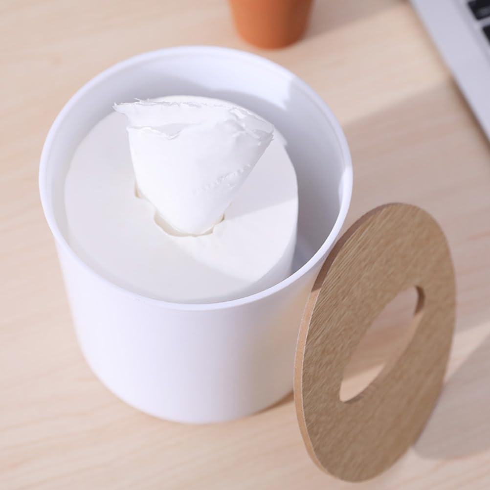 Cabilock Round Tissue Box Cover - Wooden Toilet Paper Holder Case and Facial Tissue Dispenser for Bathroom, Kitchen, Living Room (Boho Decor, 2Pcs)