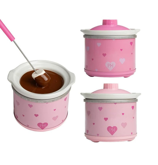 Mini Dip Warmers, Pink Heart Design, Set of 2, Ceramic Chocolate Melting Pots