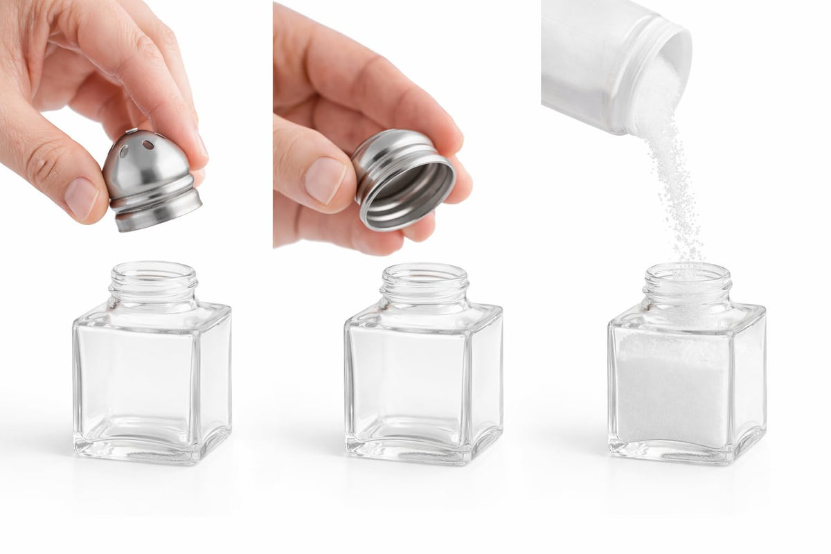 12 Pack Glass Salt and Pepper Shakers with Stainless Steel Lids – Square Refillable Spice Shaker Set for Restaurant, Kitchen, Diner & Commercial Use