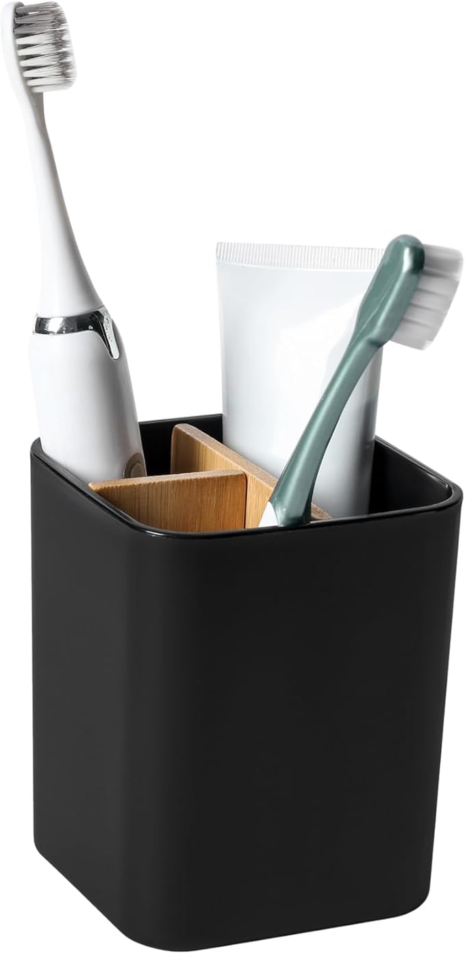 Bamboo Toothbrush Holder for Bathrooms, 3 Slots Toothbrush and Toothpaste