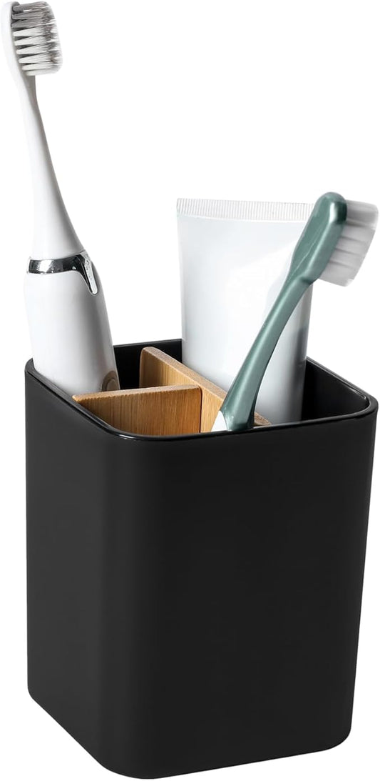 Bamboo Toothbrush Holder for Bathrooms, 3 Slots Toothbrush and Toothpaste