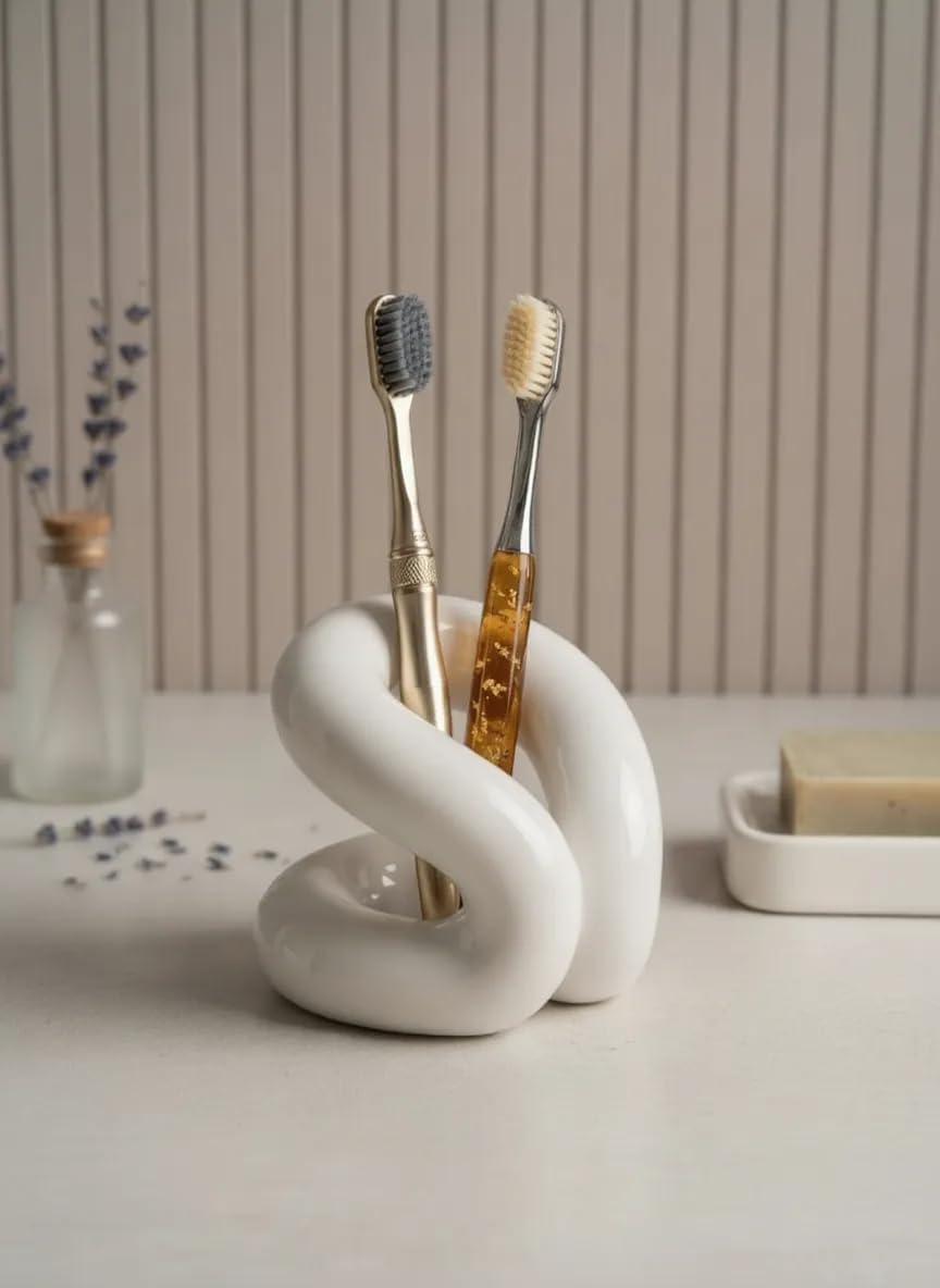 Bathroom Ceramics Toothbrush Holder Rope Knots Tooth Brushes Storage Holder Dressings Table Makeup Organizers Shelf Home Decors Multiple Brush Holder (B)