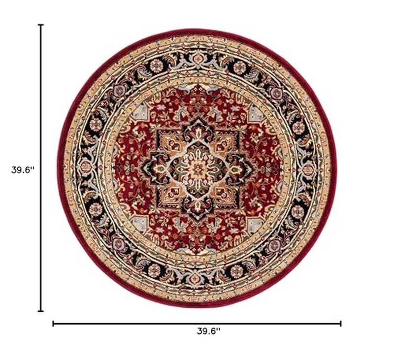 SAFAVIEH Lyndhurst Collection Area Rug - 3'3" Round, Red & Black, Traditional Oriental Design, Non-Shedding & Easy Care, Ideal for High Traffic Areas in Living Room, Bedroom (LNH330B)
