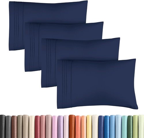 King Standard Pillow Cases - Soft Hotel Quality Pillowcase Covers | 4-Piece Set in Navy Blue - Machine Washable