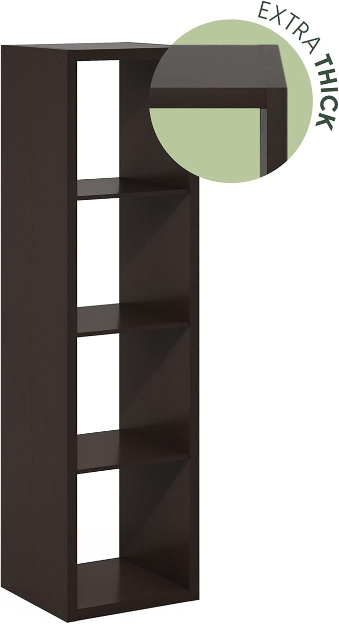 Furinno CUBICLE Book Shelf, Vertical 4-Cube Bookshelf, Extra Thick Horizontally