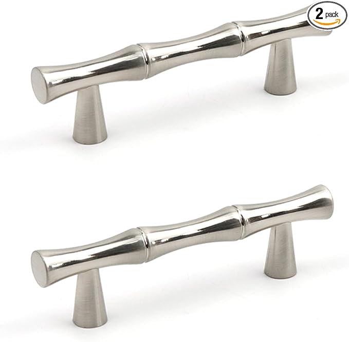 2PCS Bamboo Cabinet Handles, Zinc Alloy Silver Drawer Pull, 2.5 Inch Hole