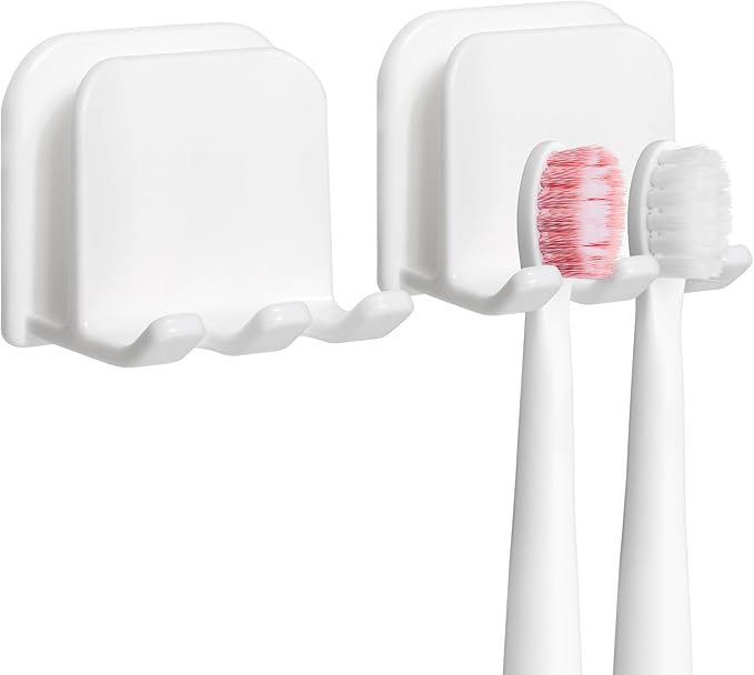 2-Piece Set of White self-Adhesive Wall-Mounted Waterproof Toothbrush Holders