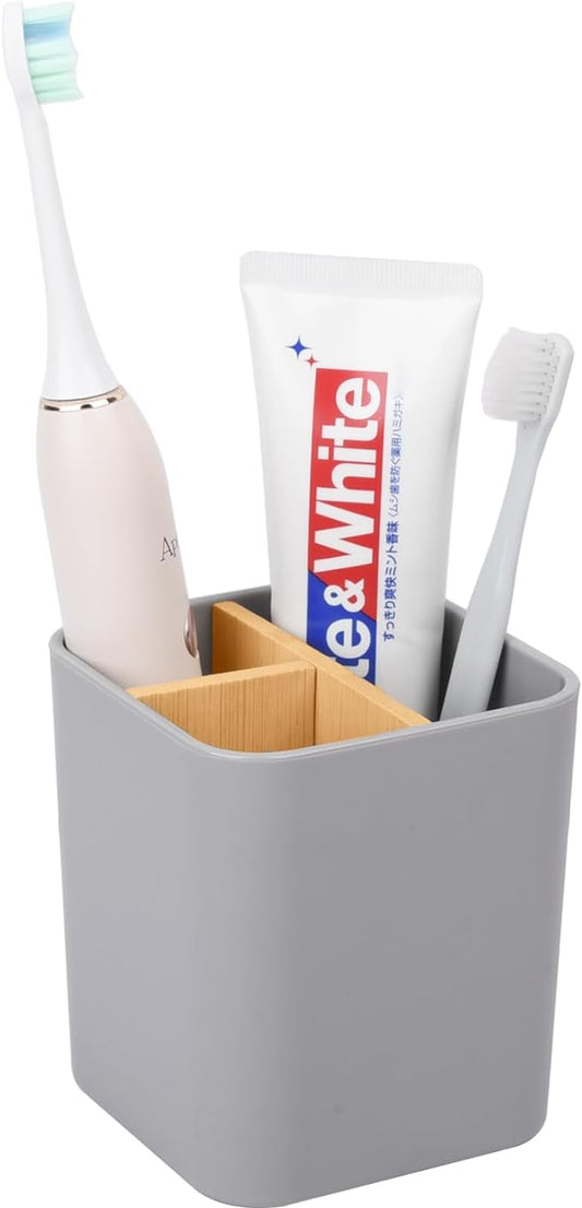 Bamboo Toothbrush Holder for Bathrooms, 3 Slots Toothbrush and Toothpaste