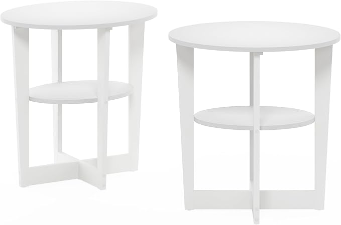 Furinno JAYA Side Table Set of 2, 2-Tier Round Modern End Table