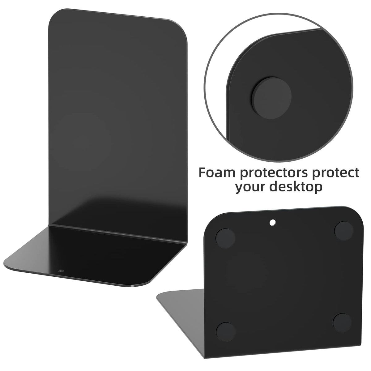 VFINE Metal Bookends 2 Pairs, Black Book Ends, Bookends for Shelves, Book Stopper for Heavy Books, Book Dividers for Home Office School Supplies