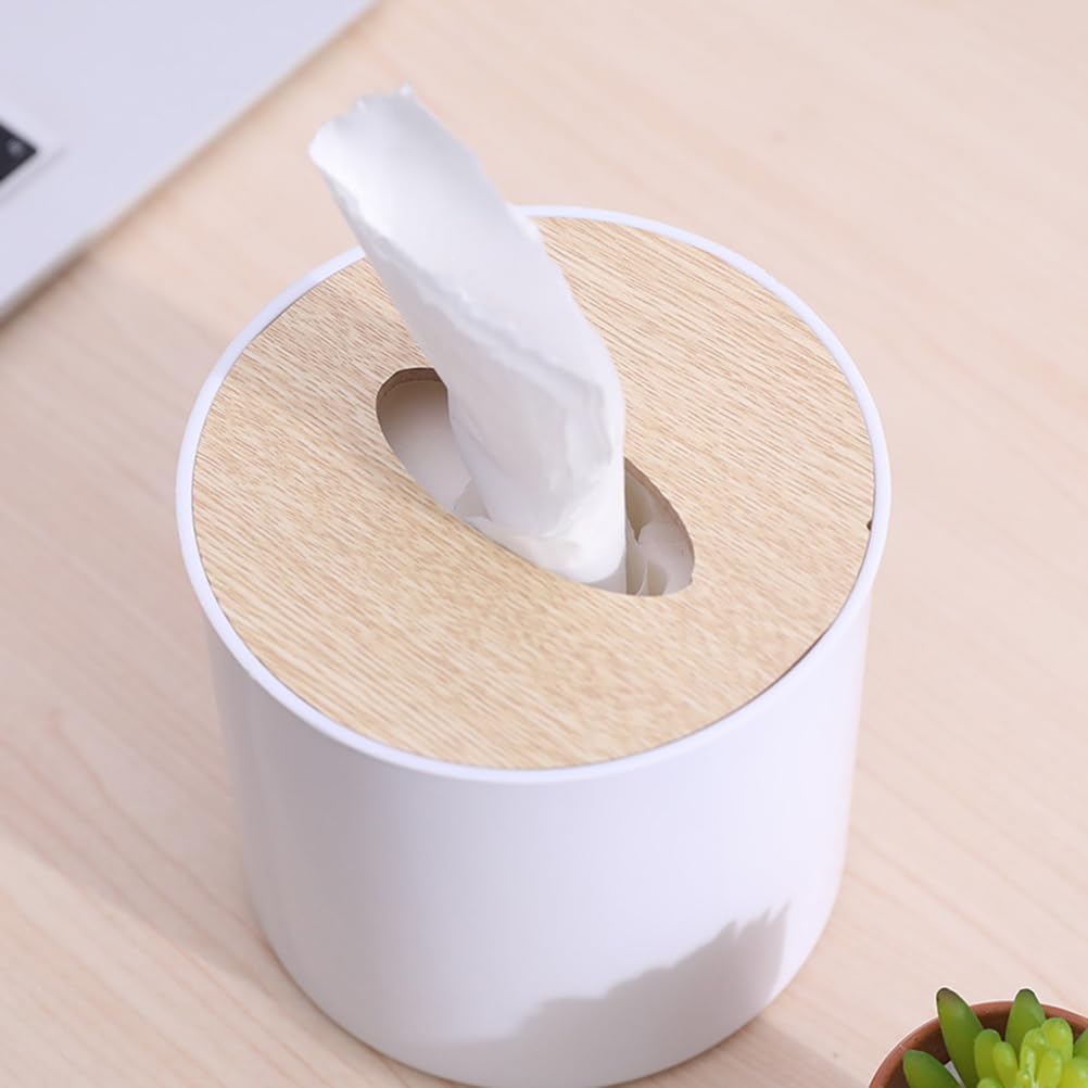 Cabilock Round Tissue Box Cover - Wooden Toilet Paper Holder Case and Facial Tissue Dispenser for Bathroom, Kitchen, Living Room (Boho Decor, 2Pcs)