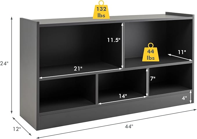 Tangkula 5 Cube Bookcase, 2 Tier Wooden Storage Open Bookshelf, Kid's Playroom
