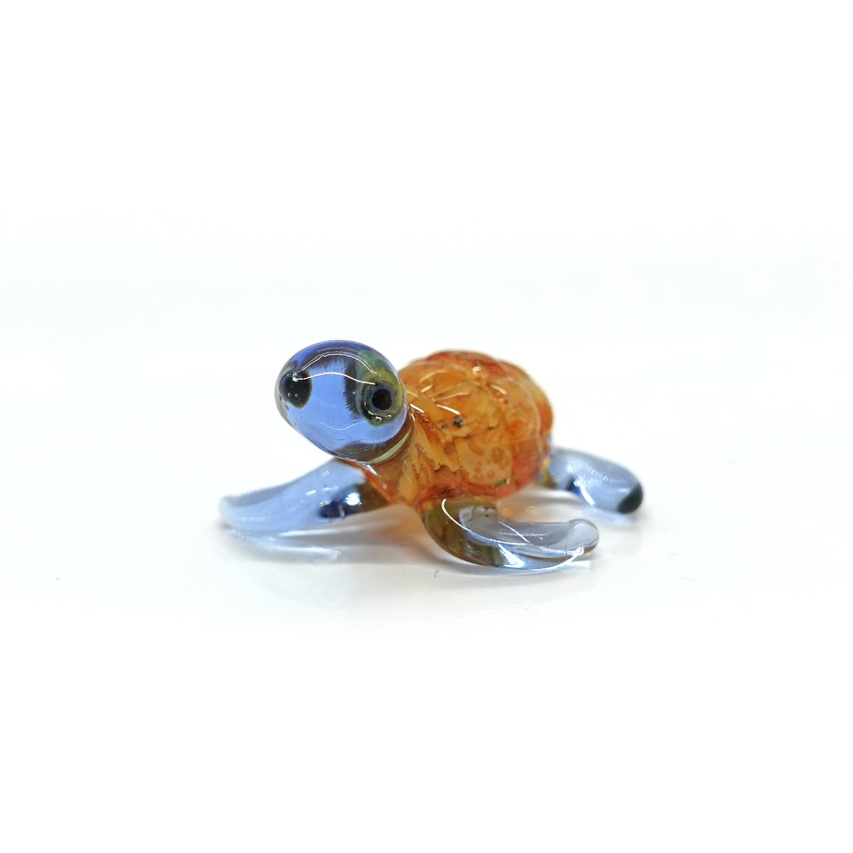 Sansukjai Turtle Sea Tiny Blown Glass Figurines Animals Art Collectible Handmade Gift Home Décor (Marble Orange Blue)