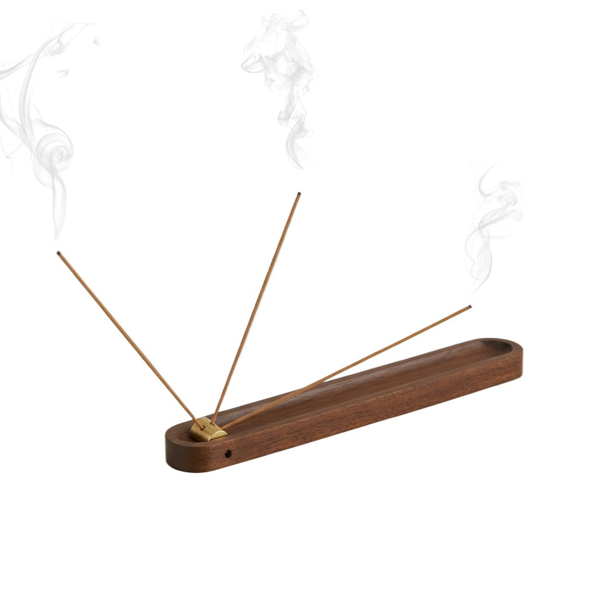 Wood Incense Holder for Sticks with Ash Catcher, 7.2 Inch Brass Incense Burner with 3 Holes, Wooden Incense Stick Holder for Meditation, Yoga, SPA & Home Decor