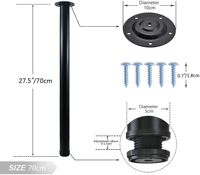 QLLY 27.5 inch/ 70cm Adjustable Metal Desk Legs, Heavy Duty Furniture Table Legs