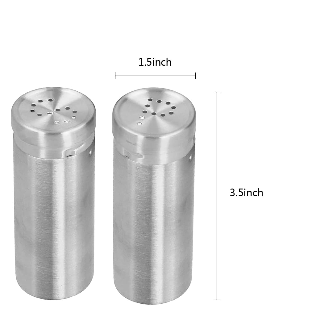2-Pack Salt Pepper Shakers (Silver), Stainless Steel Spice Containers Seasoning Shaker Bottle with Shaker Lids, Sugar Salt Spice Pepper Seasoning Bottle Dispenser Spice Jars