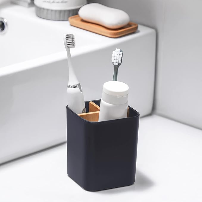Bamboo Toothbrush Holder for Bathrooms, 3 Slots Toothbrush and Toothpaste