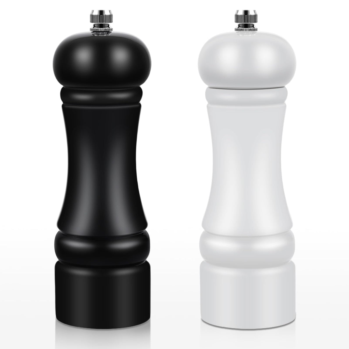 2Pack Wood 6.5 Inches Salt and Pepper Grinder Set and Adjustable Manual Salt and Pepper Mills, with Ceramic Grinding Mechanism, Housewarming Gifts, Cooking Gifts for Men & Women(Black & White)