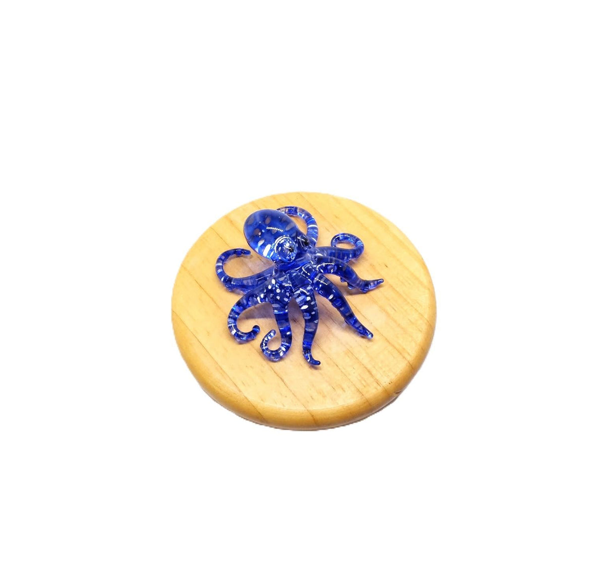 Handmade Mini 2" Blow Glass Sea Animals Figurine Art, Octopus, Cool Stuff, Home or Garden Decor Gift Ideas (Blue with Silver Polka Dots) No.9