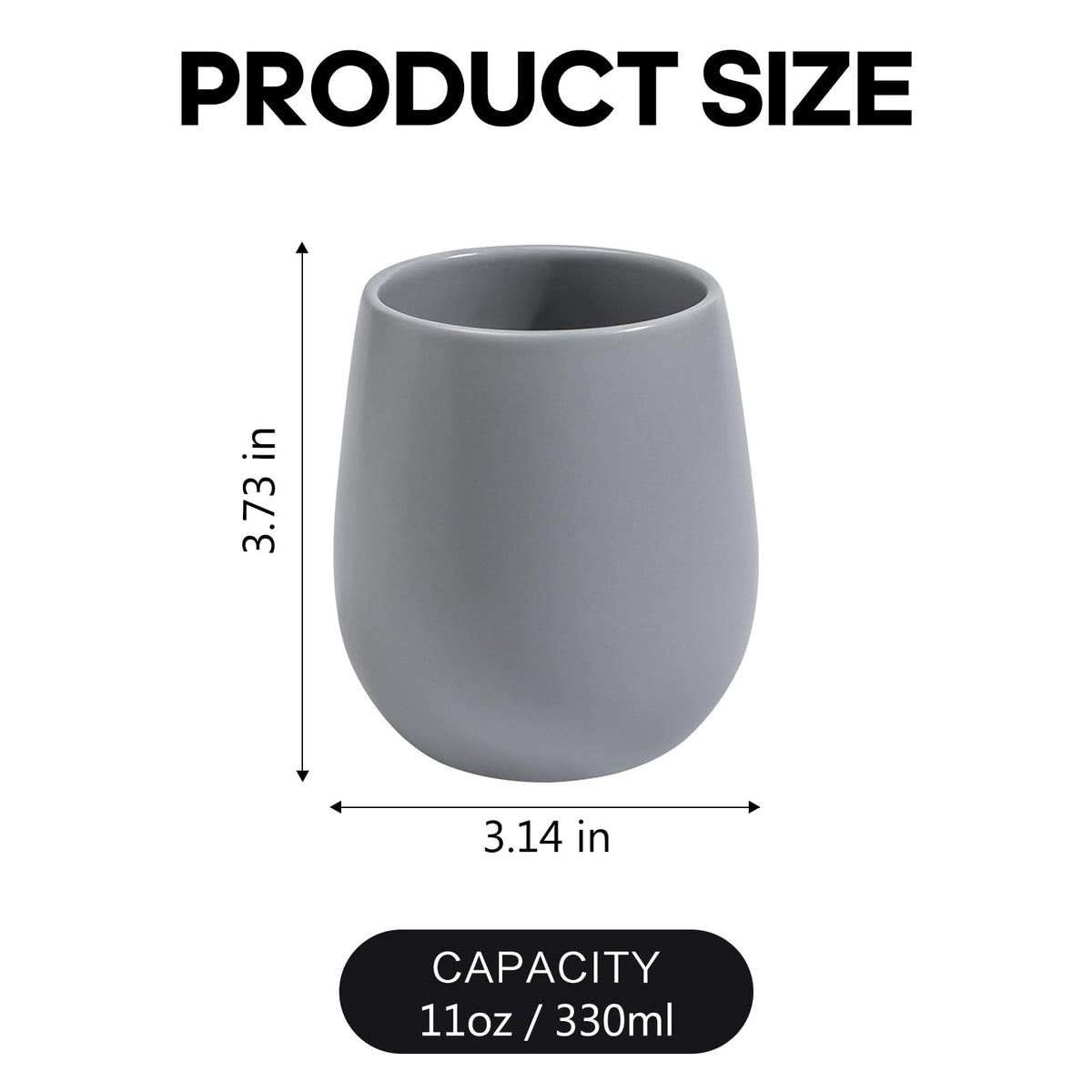 Grey Ceramic Toothbrush Holder - 11Oz Small Bathroom Tooth Brushing Holders, Reusable Mouthwash Cup, Toothpaste Holder, Makeup Brush Holder, Pen Holder for Bathroom Countertop, 1PC