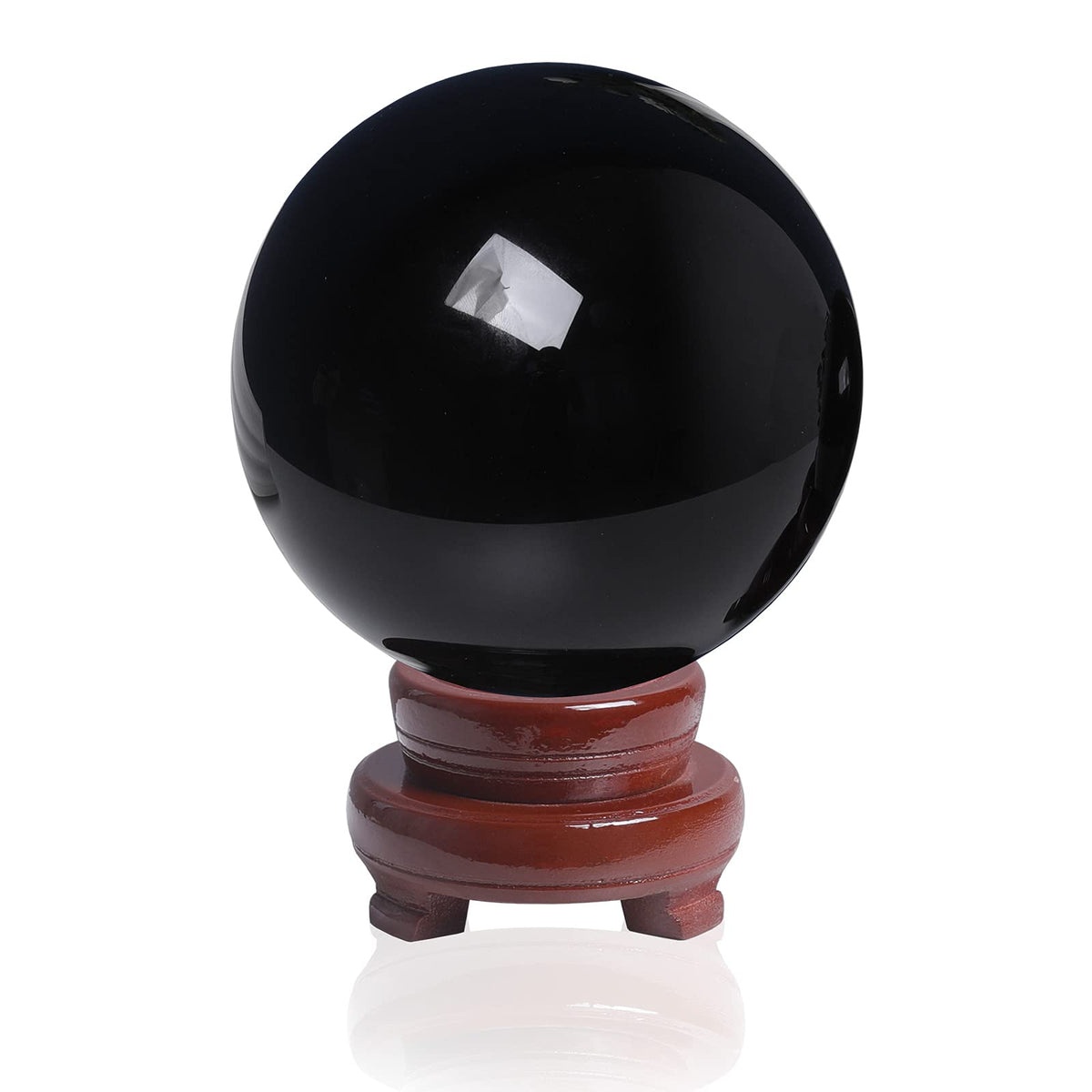 LONGWIN 120mm (4.7 in) Divination Black Crystal Ball Fengshui Sphere Home Decorations Meditation Ornaments with Rotating Wooden Stand