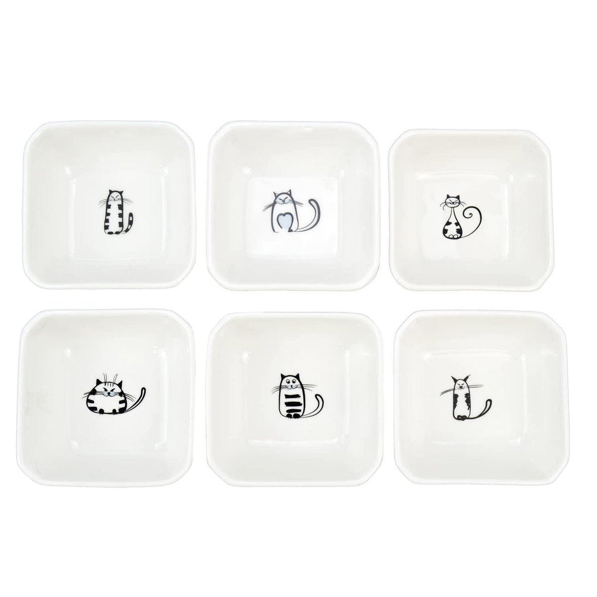 SOCOSY Super Cute Cat Ceramic Sauce Dish/Seasoning Dish/Sushi Soy Dipping Bowl/Appetizer Plates/Serving Dish for Kitchen Home(Set of 6)