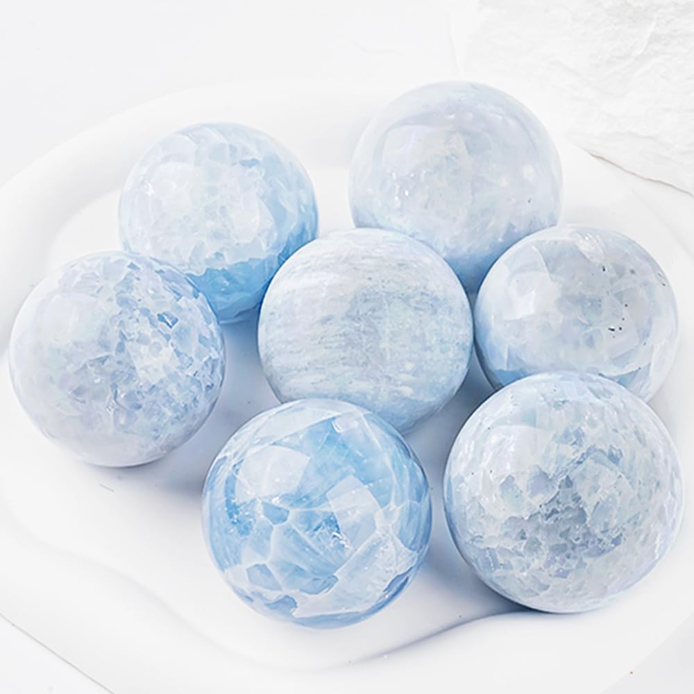 2-2.4 inch (5-6 cm) Natural Celestite Crystal Ball with Stand, Hand Polished Celestite Sphere, Reiki Healing Decorative Gemstone Sphere, Feng Shui Home Ornament, Mineral Crystal Collection Gift
