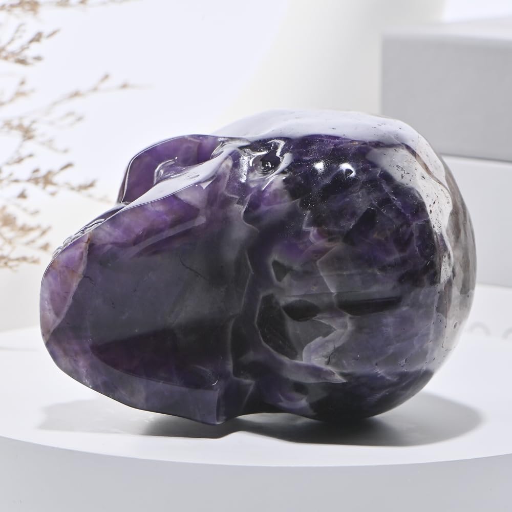 Bmuafry 2''Natural Dreamy Amethyst Crystal Skull Head Hand Carved Reiki Healing Stone Statue Healing Home Office Art Room Decoration