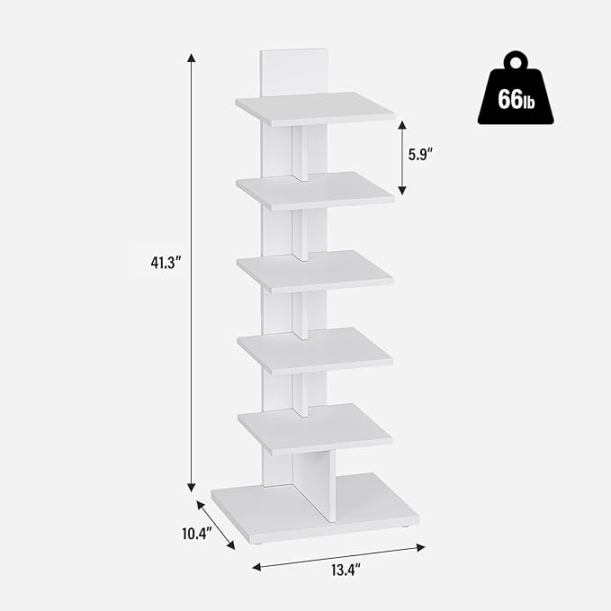 TUTOTAK Narrow Bookshelf, 6-Tier Bookcase, Spine Book Shelf