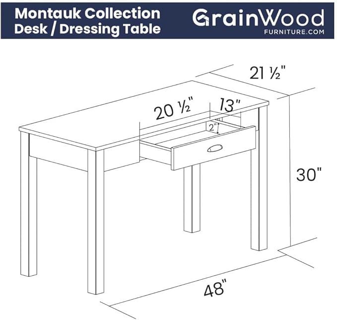 Grain Wood Furniture Montauk Desk/Dressing Table, Rustic Grey