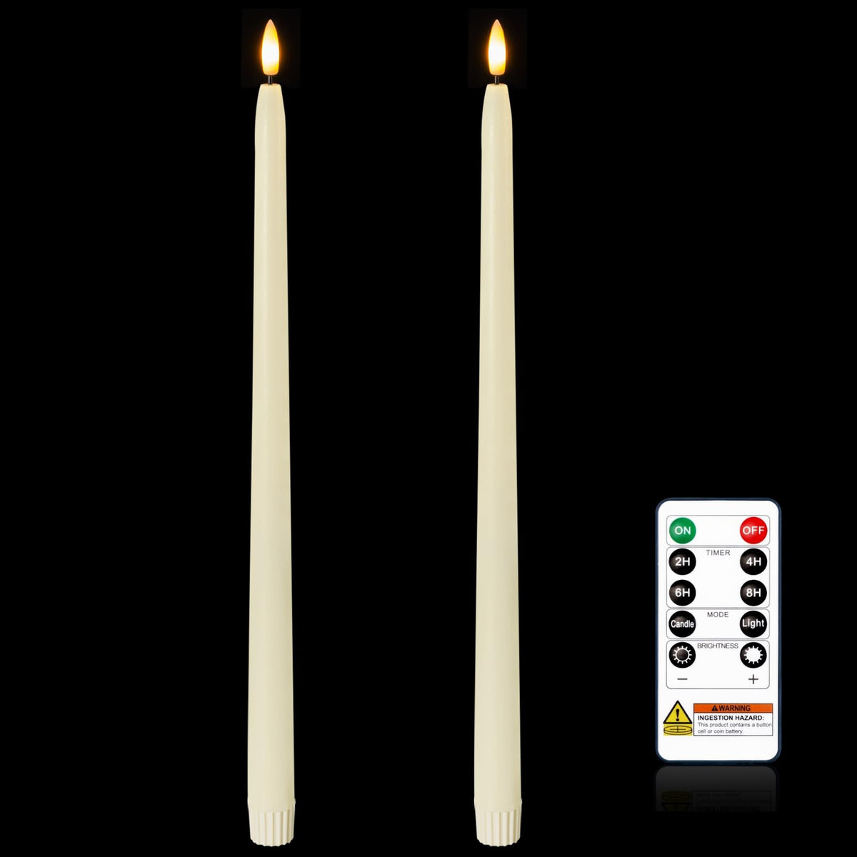 Homemory 15 inches Real Wax Flameless Taper Candles with Remote Timer, 2 Pcs Ivory LED Taper Candles Battery Operated with 3D Flickering Flame, Window Candle Led Candlesticks for Dinners Home Decor
