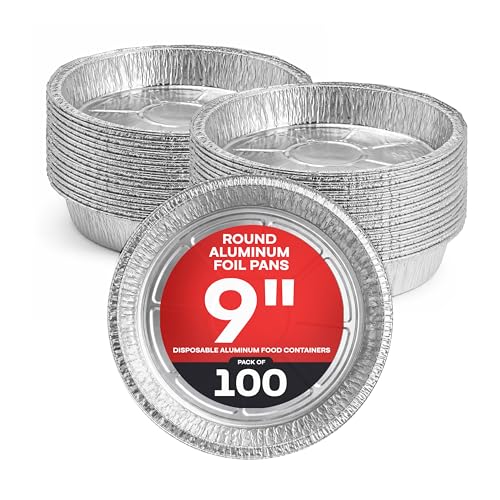 IDL Packaging 9" Round Aluminum Foil Pans (Pack of 100) - 1.75" Deep, Angled Walls - For Roasting, Baking, Cooking, Freezing - Disposable Aluminum Food Containers - Pie & Tart & Leftover