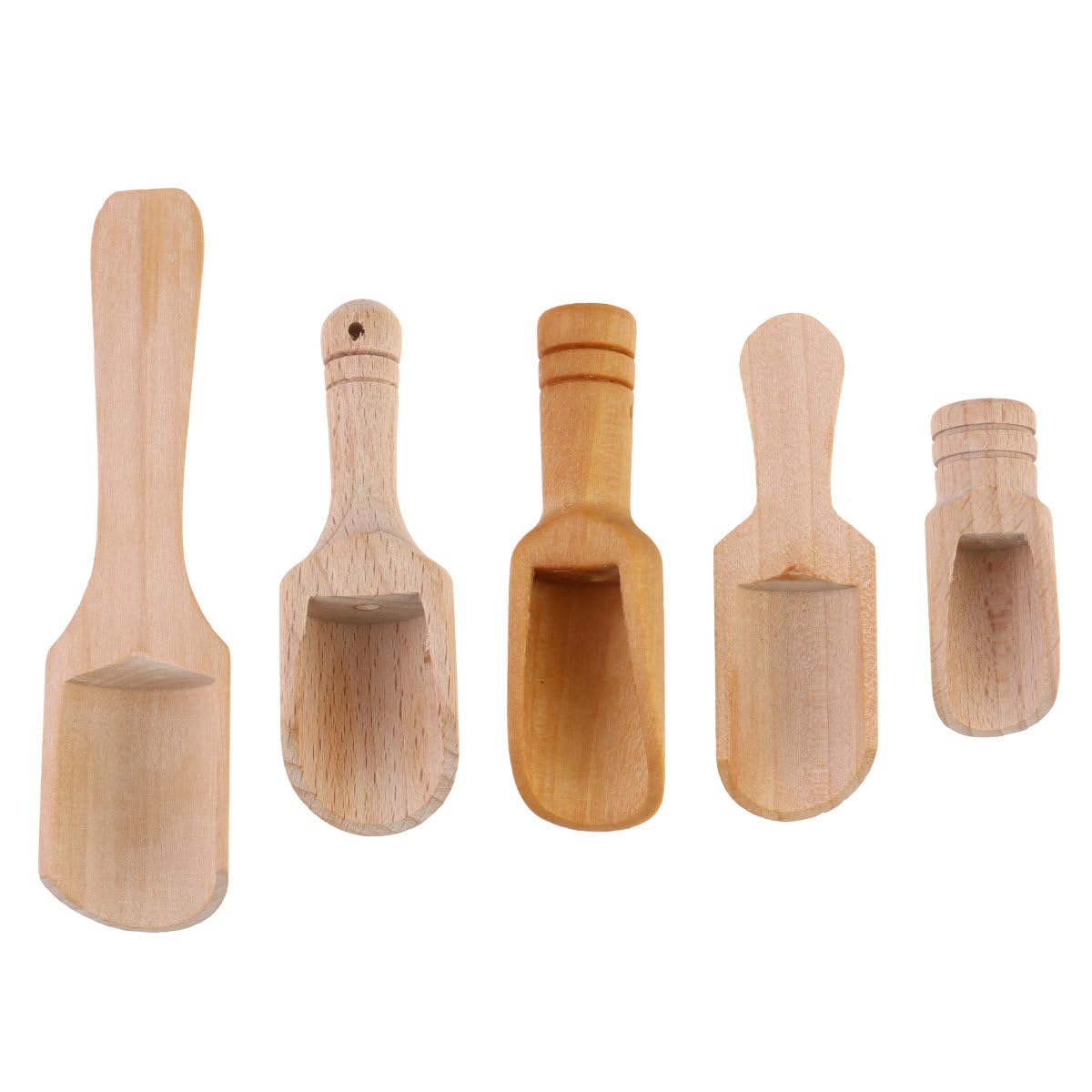 Bath Salt Scoop: 5PCS Mini Wooden Spoon Mini Bath Salt Spoon Tea Scoop Wooden Candy Small Spice s for Flour, Sugar, Cereal, (5 Sizes)