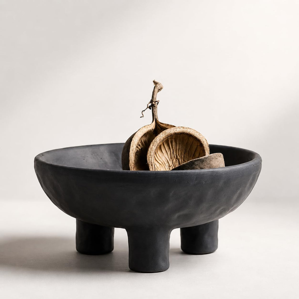 Parlamain Black Concrete Decorative Bowl, 12 Inch Large Footed Bowl for Home Decor, Heavyweight Pedestal Bowl, Matte Black Centerpiece Bowl for Coffee Table, Shelf, Console, Entryway, Outdoor Styling
