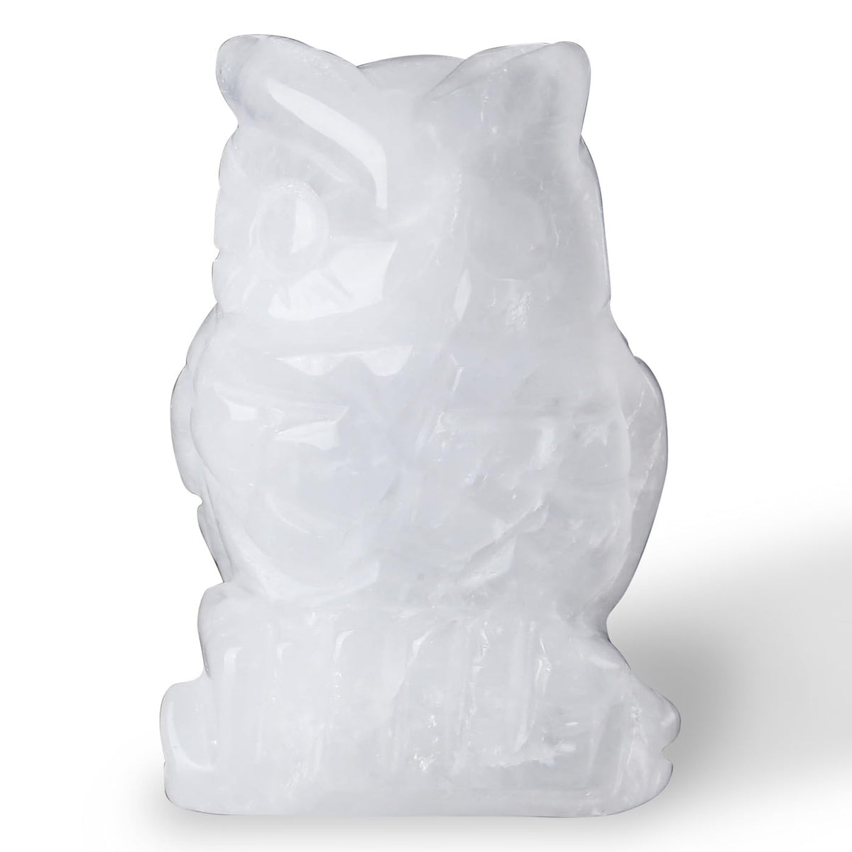 QINJIEJIE 2" Clear Quartz Crystals Owl Decor Stone Figurines Gemstone Sculpture Home Reiki White Owls Statue Cute Room Desk Collectible Gift for Women