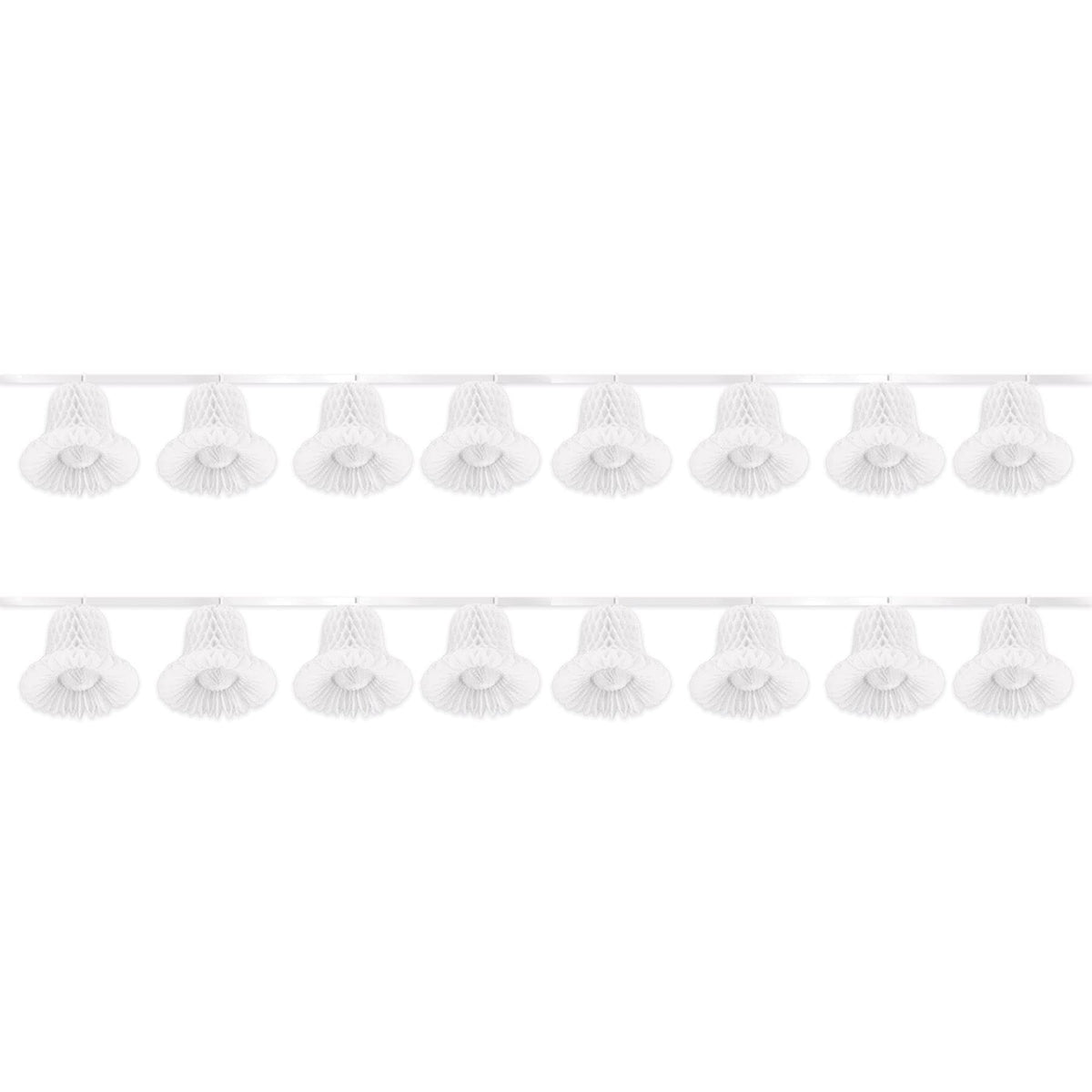 Beistle White Tissue Bell Streamers – 2 Hanging Bell Garland Decorations with Honeycomb Bells and Ribbon for Weddings, Bridal Showers, Engagement Celebrations and Bachelorette Party Decor, 24' Each