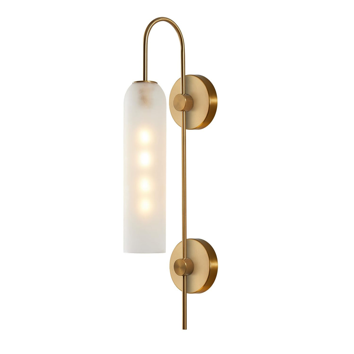 BOKT Mid Century Modern 1-Light Wall Mounted Light Brushed Gold Metal Wall Sconce Lighting Minimalist Anti Brass Wall Sconce Lamp White Glass Bathroom Vanity Light Fixture (White)
