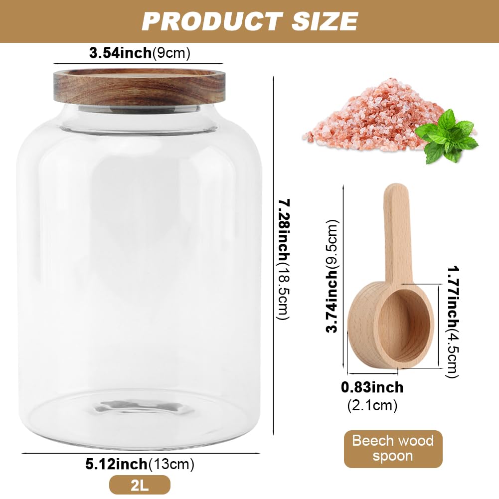 74 oz Glass Bath Salt Jar, Bath Salt Container with Wooden Lid& Scoop, Bathroom Organizers, Airtight Storage Bathtub Accessories for Women
