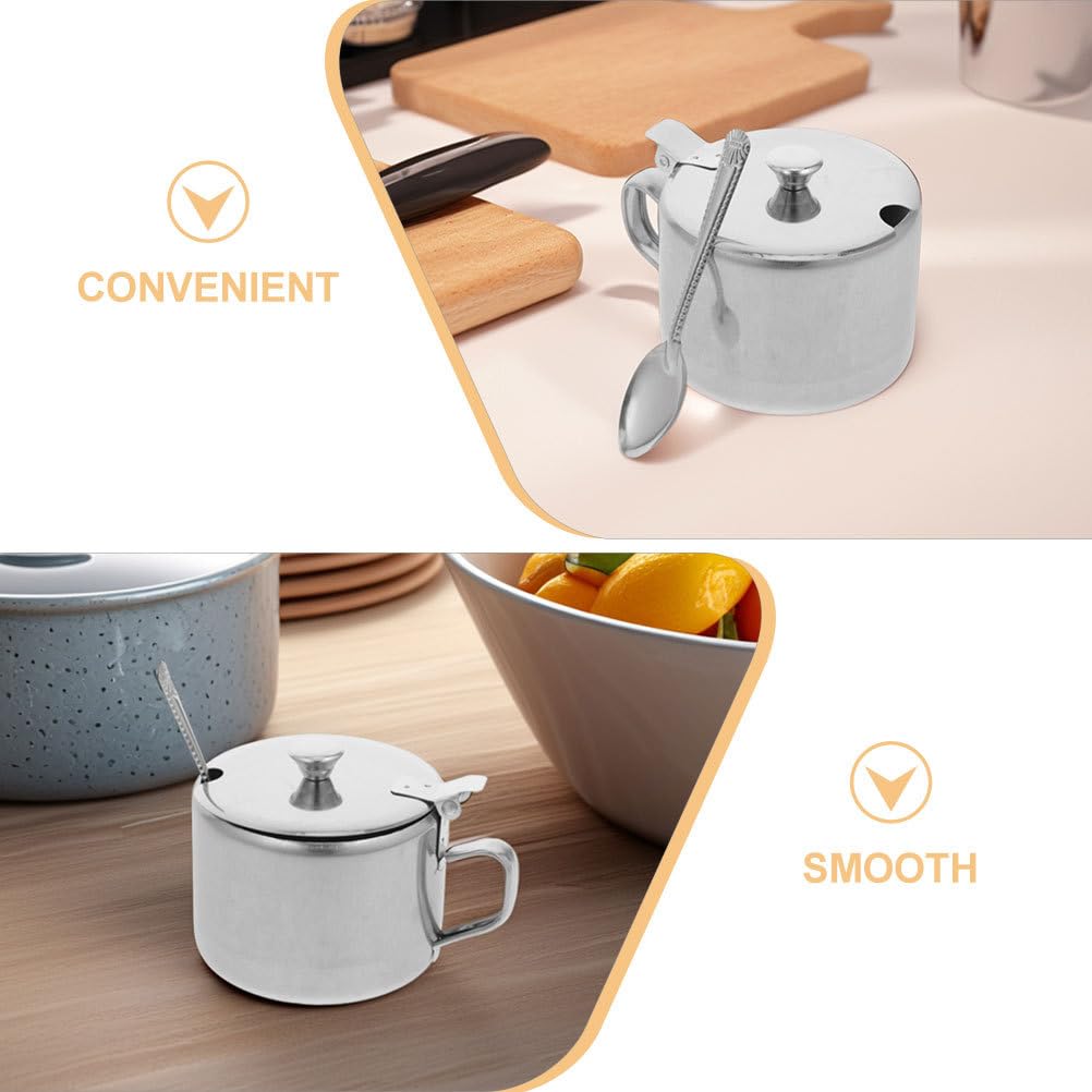 DEARMAMY Stainless Steel Sugar Bowls Set with Lid and Spoon 3-Piece Multipurpose Kitchen Countertop Containers for Sugar Salt Pepper Spices 3.93X3.14X2.67 Inch